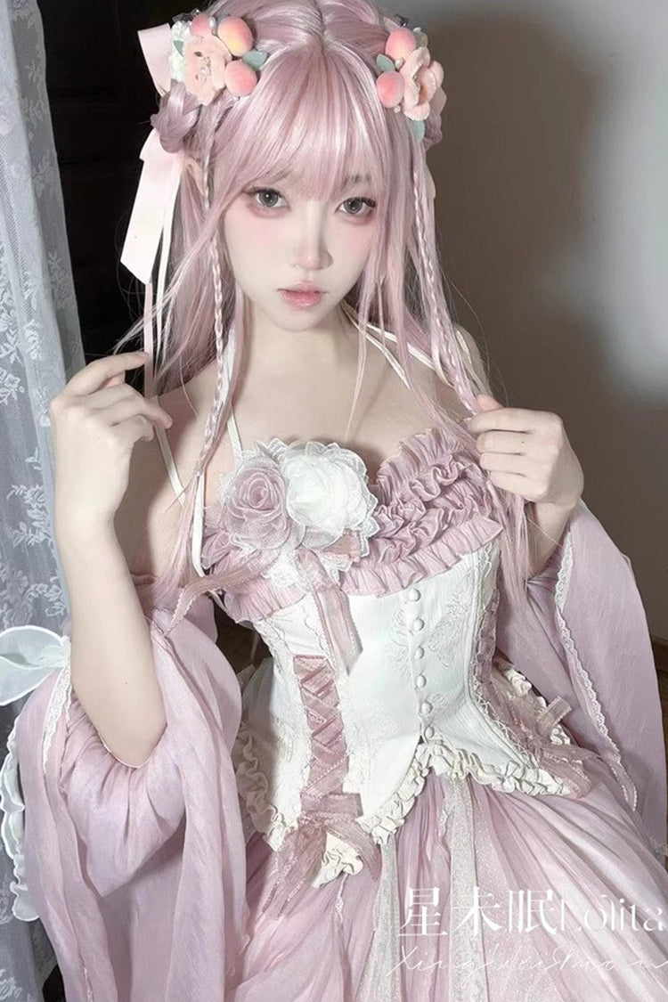 Praise of the Flower Goddess Off Shoulder Ruffle Hanayome Bowknot Lace Fishbone Sweet Lolita Jsk Dress 2 Colors