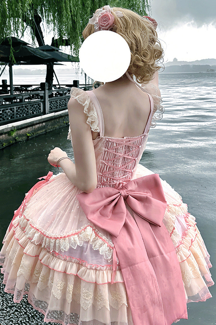 Pink Candy House Sleeveless Ruffle Bowknot Lace Lace-Up Sweet Lolita Jsk Dress