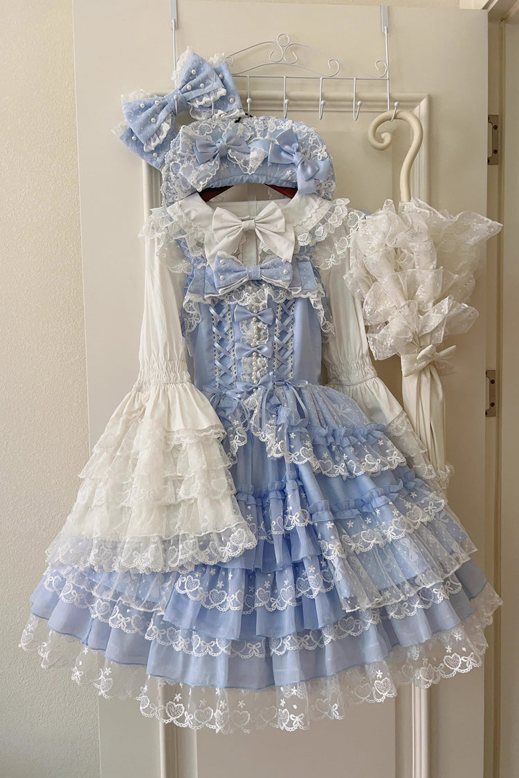 Blue Love Overture Multi-Layered Ruffle Bowknot Lace Sweet Lolita Jsk Dress