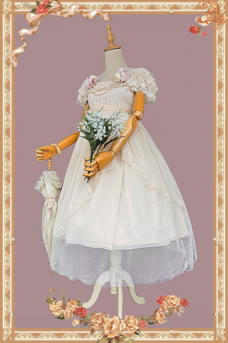 Apricot Moon goddess *Mediana* Polka Dot Print Ruffle Bowknot Asymmetric Sweet Elegant Lolita Dress