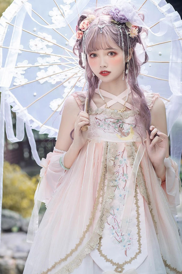 Pink Sleeveless Ruffle Embroidery Sweet Chinese Style Princess Lolita Jsk Dress