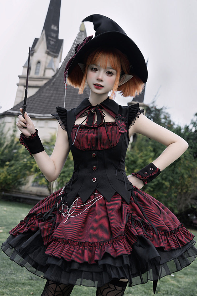 Black/Red Potions Sleeveless Triple-Layered Ruffle Bowknot Lace Gothic Lolita Dress 2 Colors