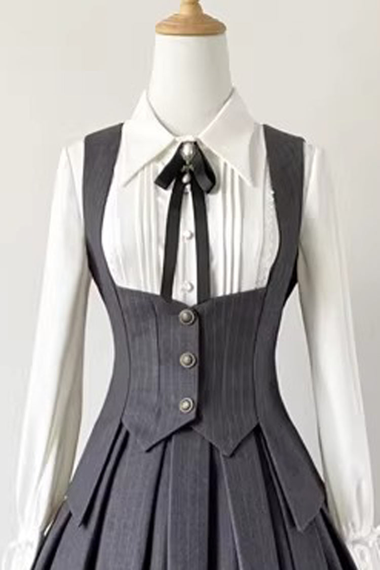Grey Griffin's Pact Striped Printed Ruffled Gothic Lolita Skirt Vest Set