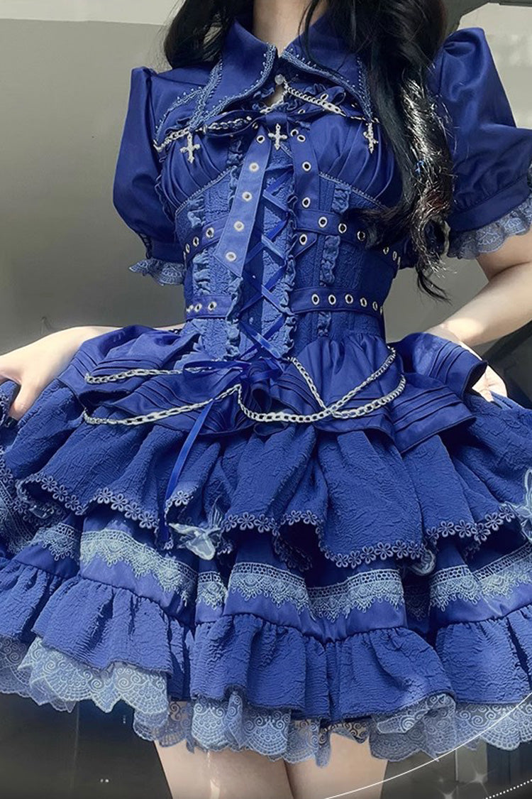 Covenant Cross Sleeveless Triple-Layered Ruffle Bowknot Lace-Up Gothic Lolita Jsk Dress 6 Colors