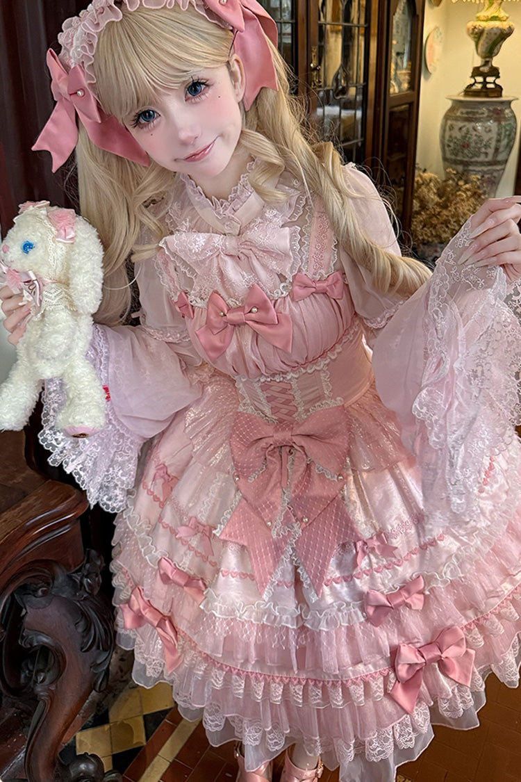 Pink Little Lovetine Multi-Layered Ruffle Bowknot Lace Sweet Gorgeous Lolita Jsk Dress