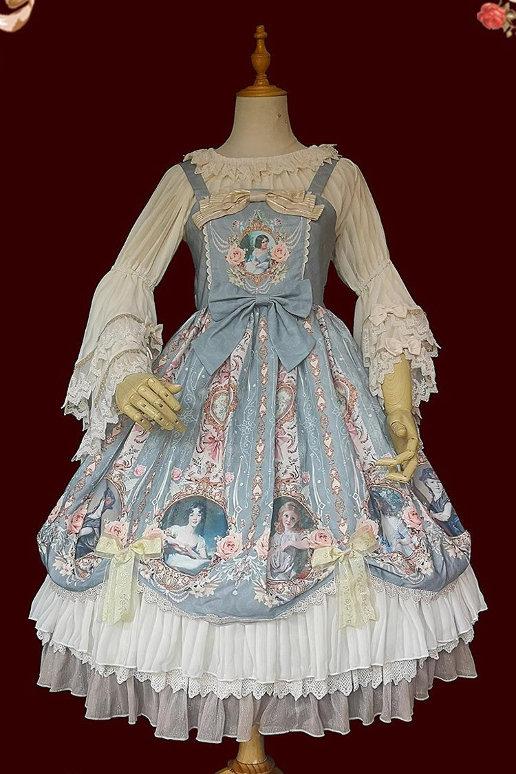 Portrait of A Little Lady Print Ruffle Bowknot Lace Classic Vintage Elegant Lolita Jsk Dress 3 Colors
