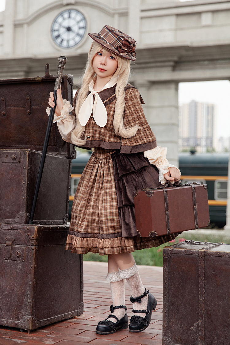 Brown Morning Tune Sleeveless High Waisted Print Ruffle Asymmetric Sweet Lolita Strap Dress