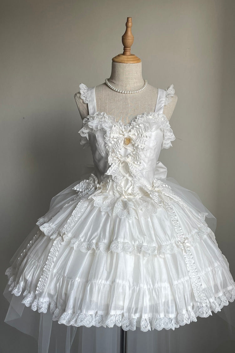 White Sweetheart Splolita Ruffle Bowknot Lace-Up Sweet Lolita Skirt Set