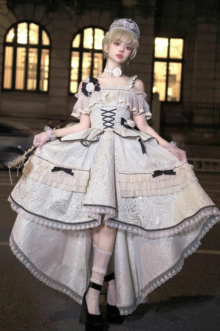 Ivory/Black Tycoon's Daughter Ruffle Bowknot Sweet Elegant Princess Lolita Jsk Dress