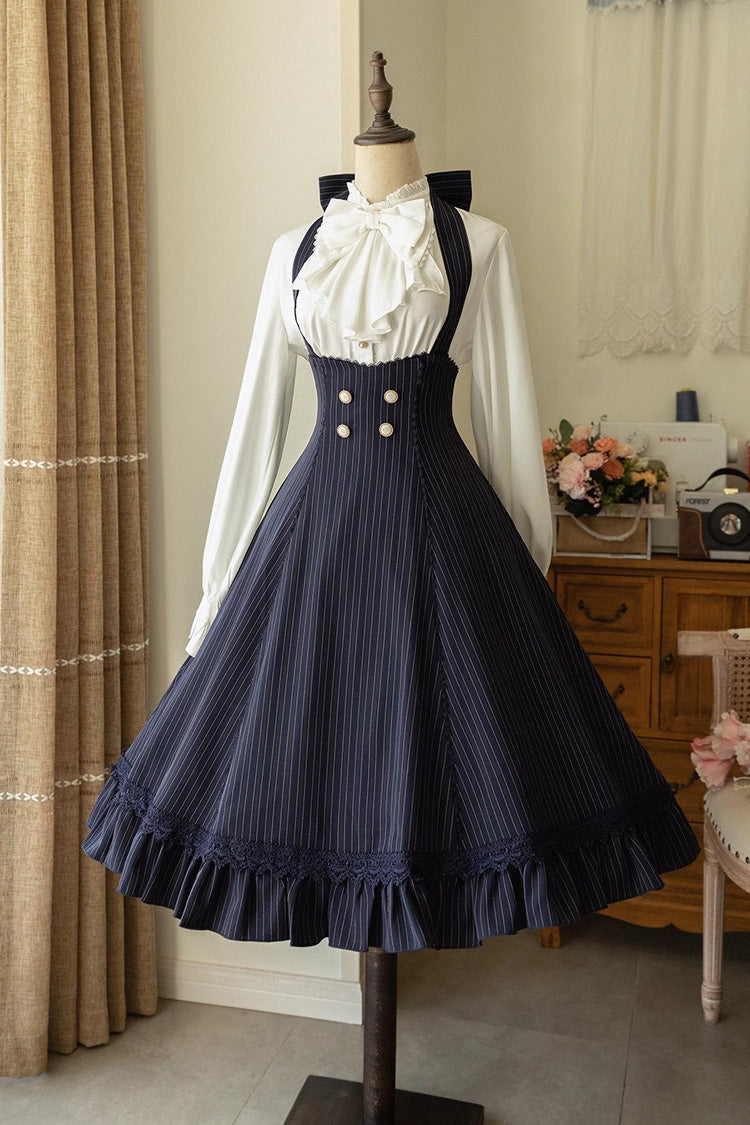 South of The Forest Halterneck Stripe Print Ruffle Classic Vintage Lolita Jsk Dress 4 Colors
