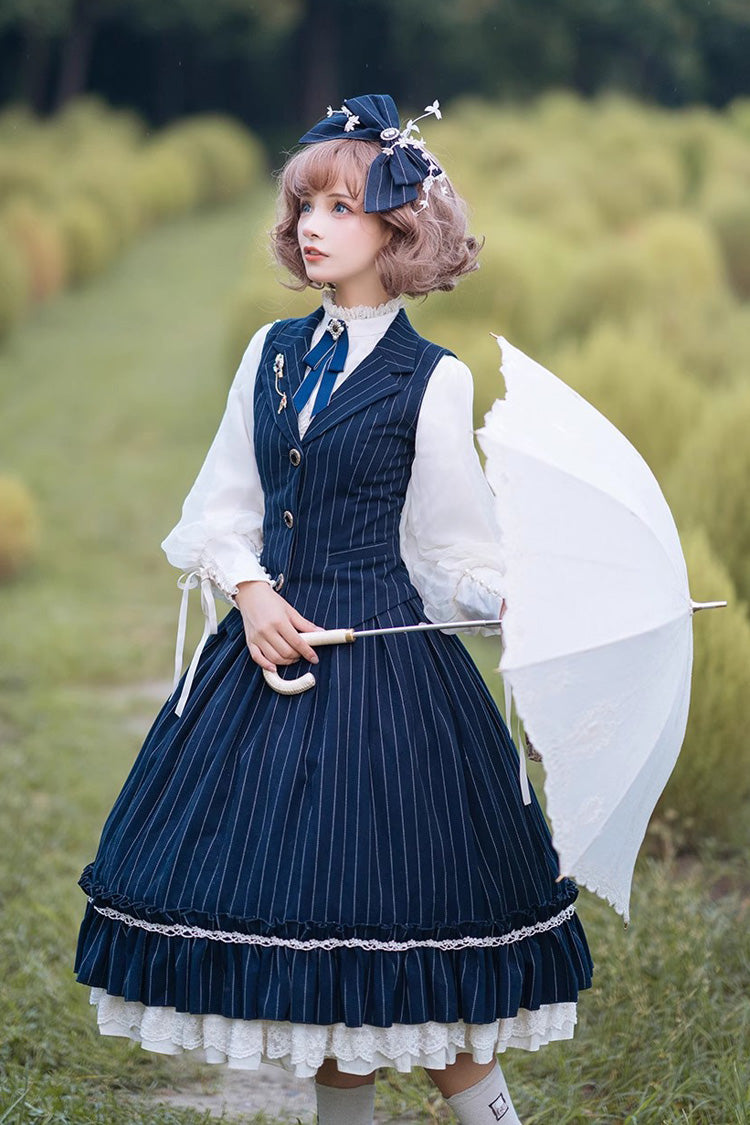 Multi-layer Striped Print Ruffle Sweet College Style Elegant Lolita Skirt 3 Colors