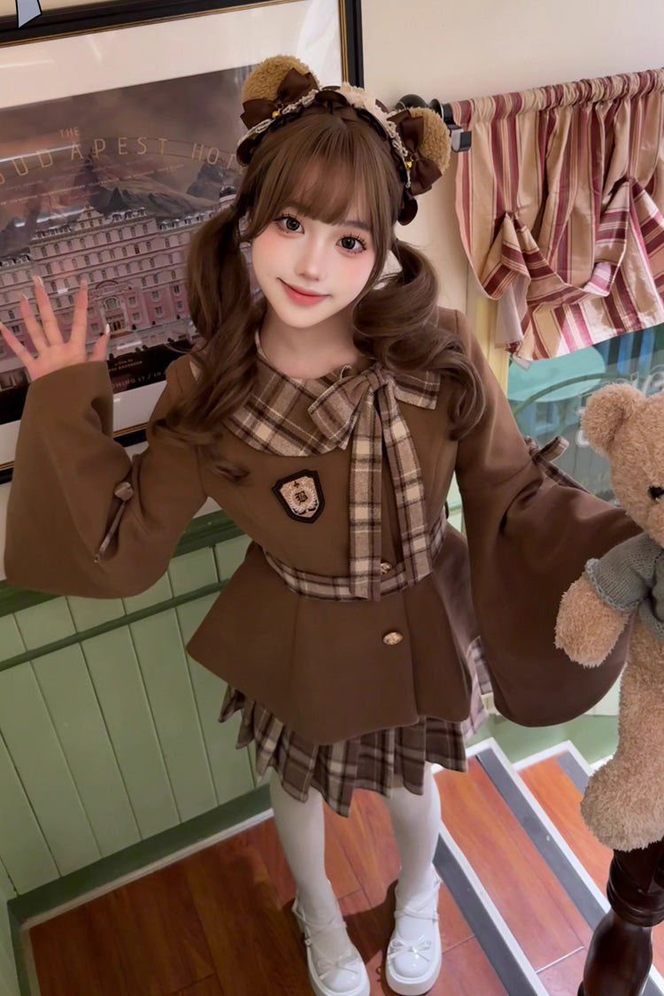 Chestnut Sea Salt Long Trumpet Sleeves Print Ruffle Bowknot Sweet Elegant Lolita Skirt Coat 2 Colors
