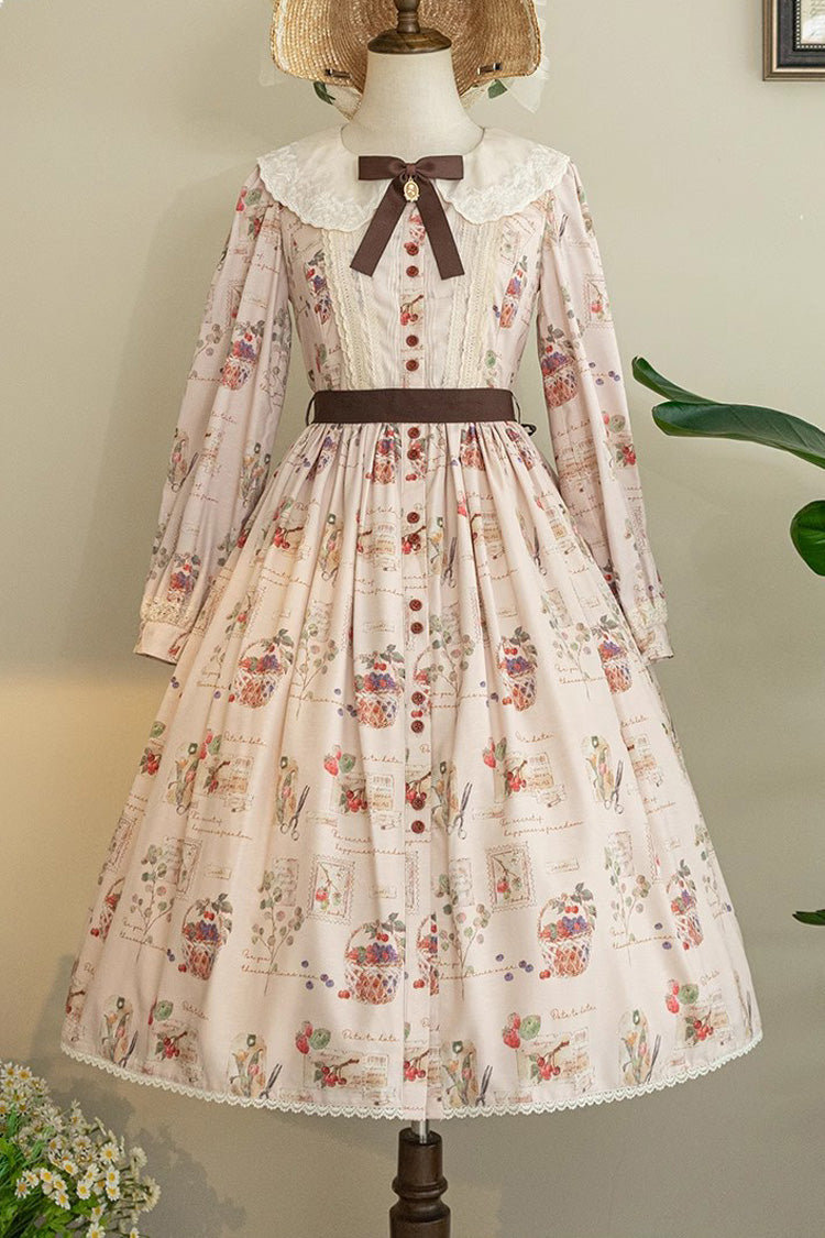 Forest Illustrated Book Long Lantern Sleeves Print Ruffle Sweet Lolita OP Dress 3 Colors