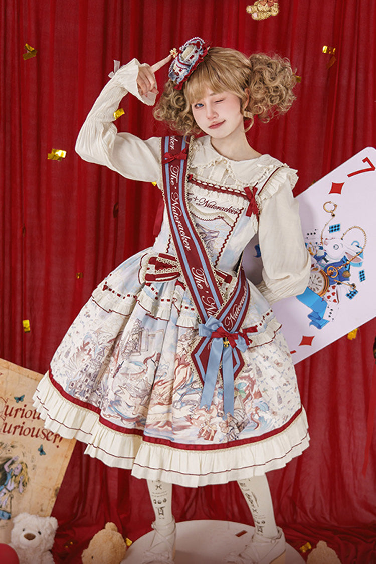 Multi-Color Nutcracker Sleeveless Print Ruffle Bowknot Sweet College Style Lolita Jsk Dress