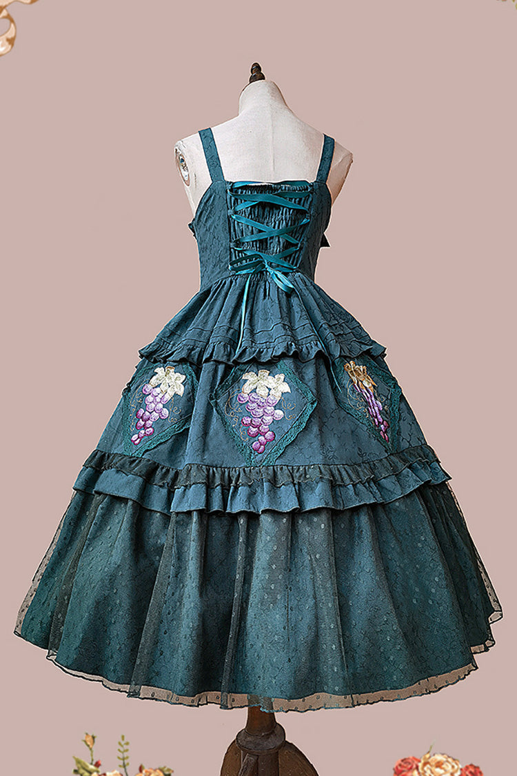 Green Vineyard Sleeveless Jacquard Print Ruffle Embroidery Sweet Lolita Jsk Dress