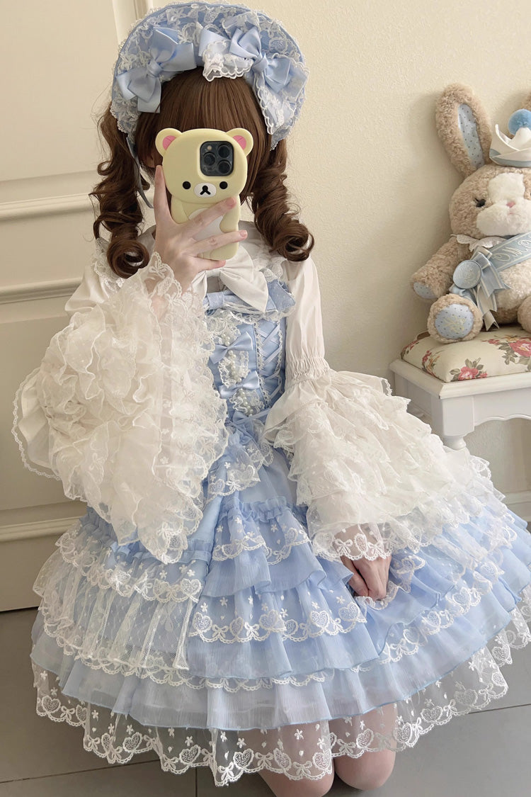 Blue Love Overture Multi-Layered Ruffle Bowknot Lace Sweet Lolita Jsk Dress