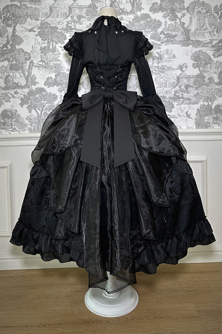 Solid Color The Mystery of The Doll Halterneck Ruffle Bowknot Drawstring Gothic Lolita Dress 4 Colors