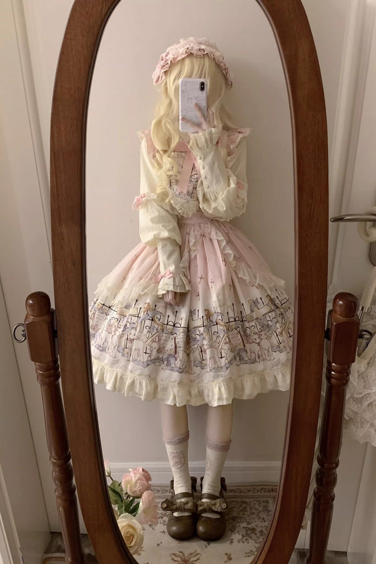 Angel Lamb Printed Ruffled Bow Sweet Lolita Skirt 3 Colors