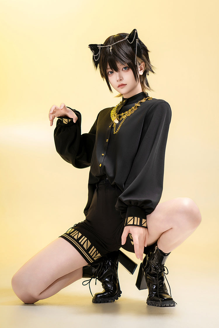 Black Black Cat Print Embroidery Ouji Gothic Vintage Prince Handsome Lolita Shorts