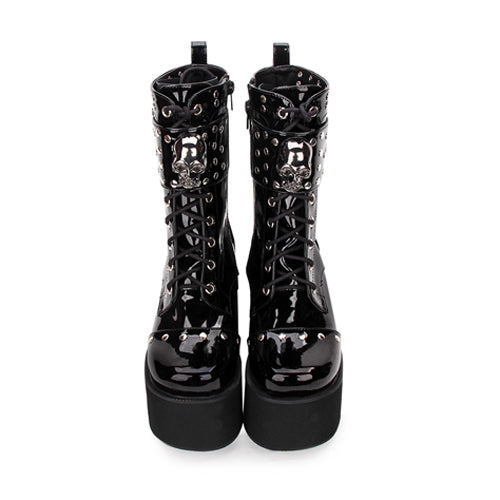 Black Skull Decorative Side Zip Gothic Lolita Boots