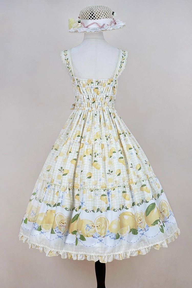 Yellow Lemon Chicken Print Ruffle Bowknot Lace Sweet Lolita Jsk Long Dress