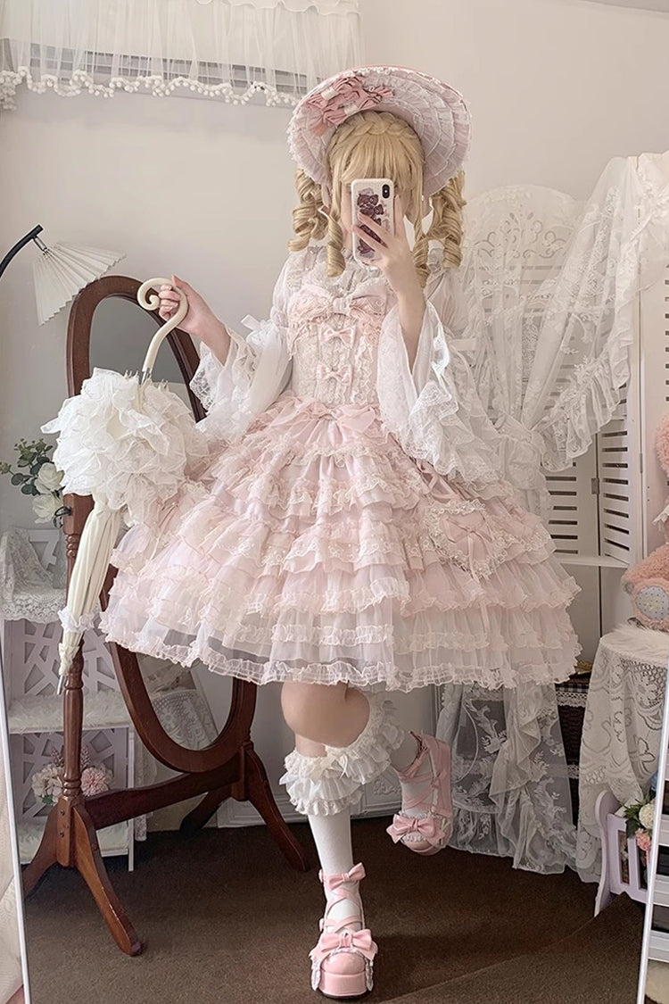 Pink Sweetheart Diary Multi-Layered Ruffle Hanayome Embroidery Bowknot Lace Sweet Lolita Jsk Dress