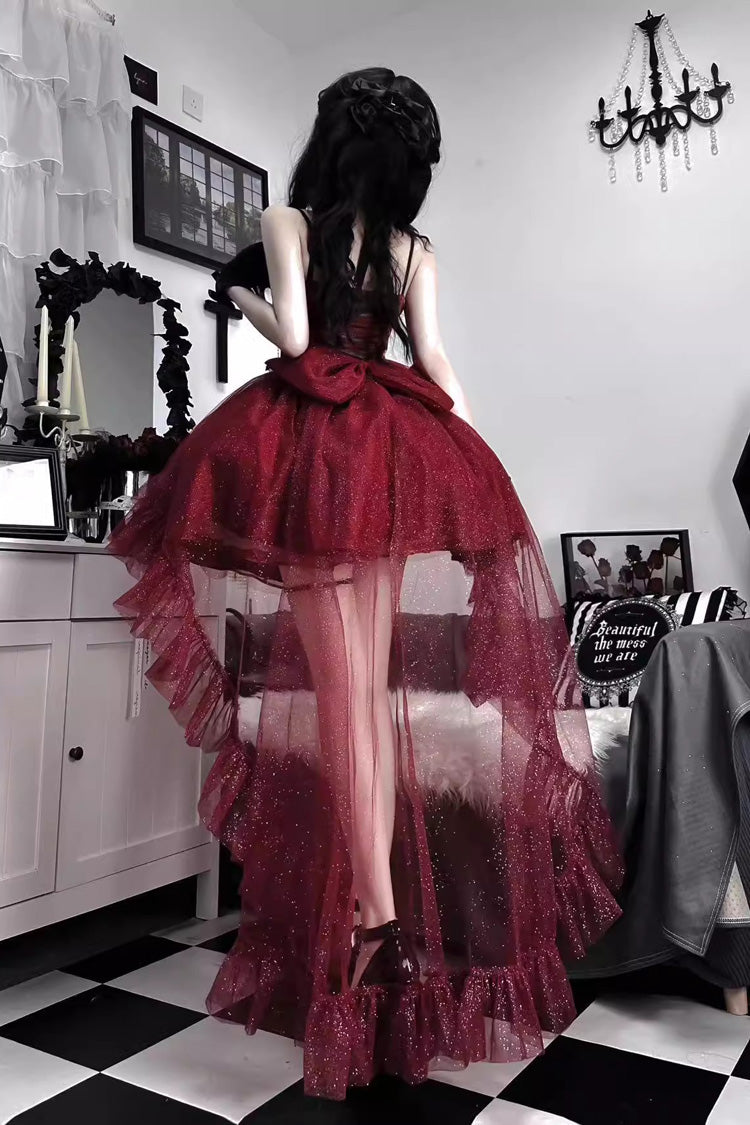 Red Shining Bowknot Irregular Sweet Princess Gorgeous Lolita Jsk Dress (Include Train)