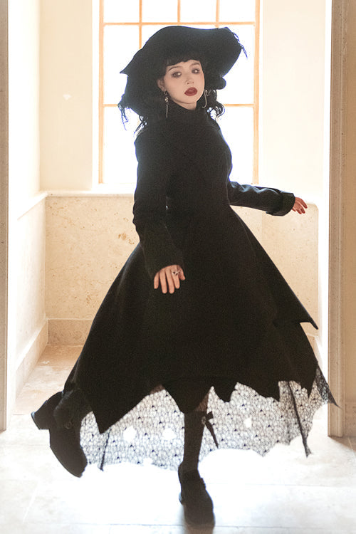 Black Icebreaker Irregular Hem Woolen Ouji Lolita Coat