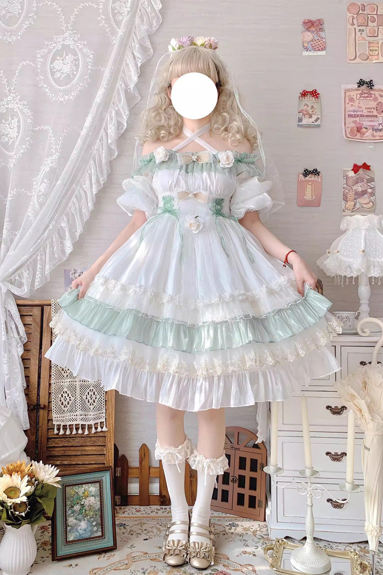 Green Spring of Boliya Long Sleeves Multi-Layered Ruffle Bowknot Lace Lace-Up Sweet Princess Lolita Dress