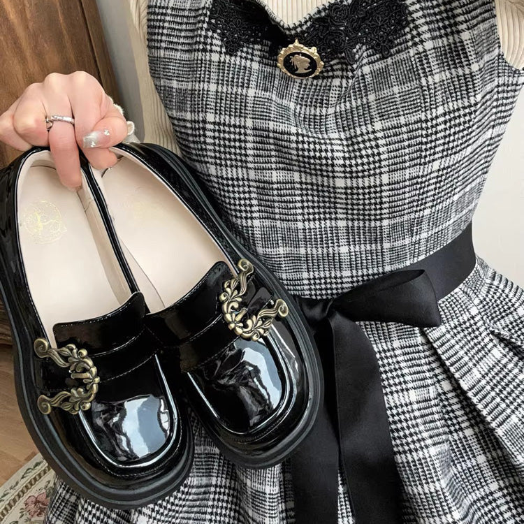 Vintage Accordion Knight Bowknot Chinese College Style Lolita Ankle Shoes 2 Colors