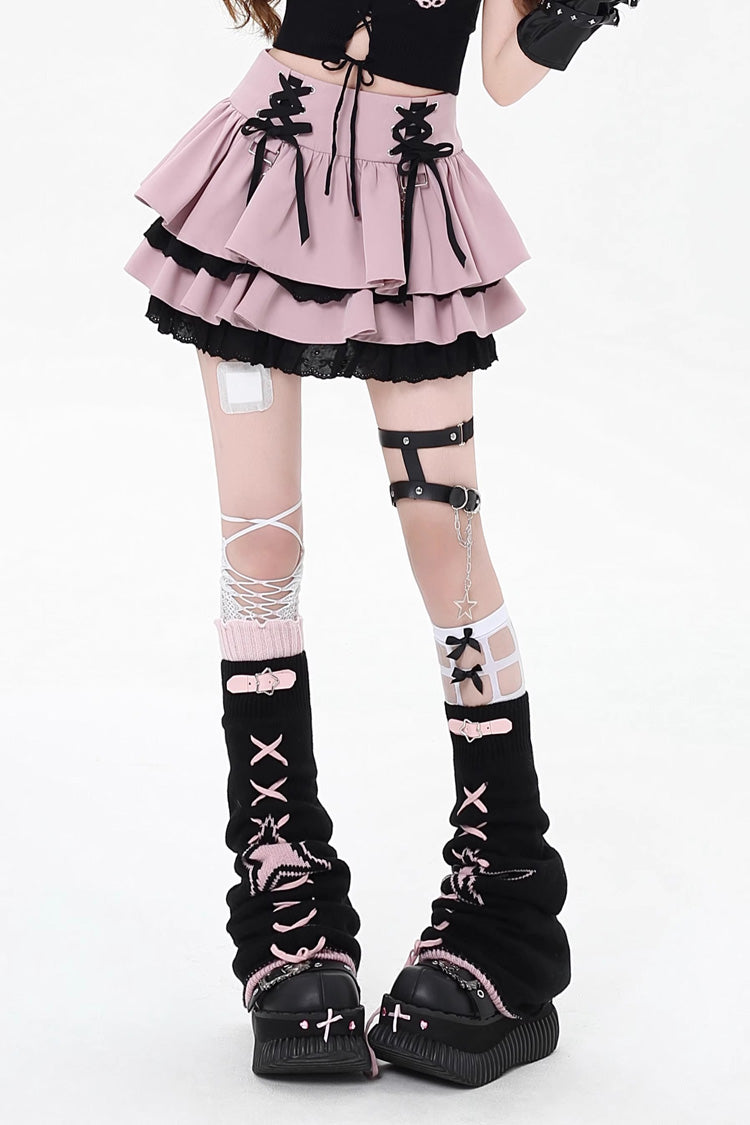 Rebellious Period Double-Layered Ruffle Lace-Up Gothic Japanese Lolita Skirt 3 Colors
