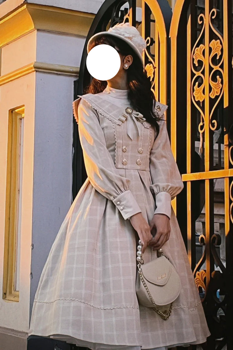 Apricot Fontainebleau Long Sleeves Plaid Print Bowknot Elegant Sweet Lolita Dress