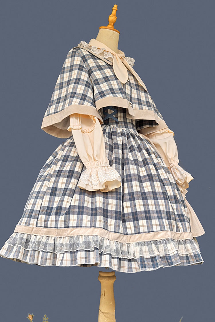 Grey/Blue Morning Tune Sleeveless High Waisted Print Ruffle Asymmetric Sweet Lolita Strap Dress
