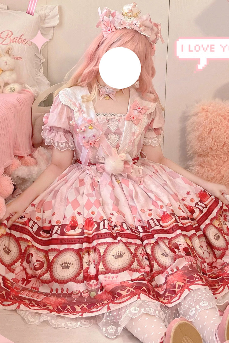 White Afternoon Fantasia Print Ruffle Bowknot Sweet Lolita Jsk Dress