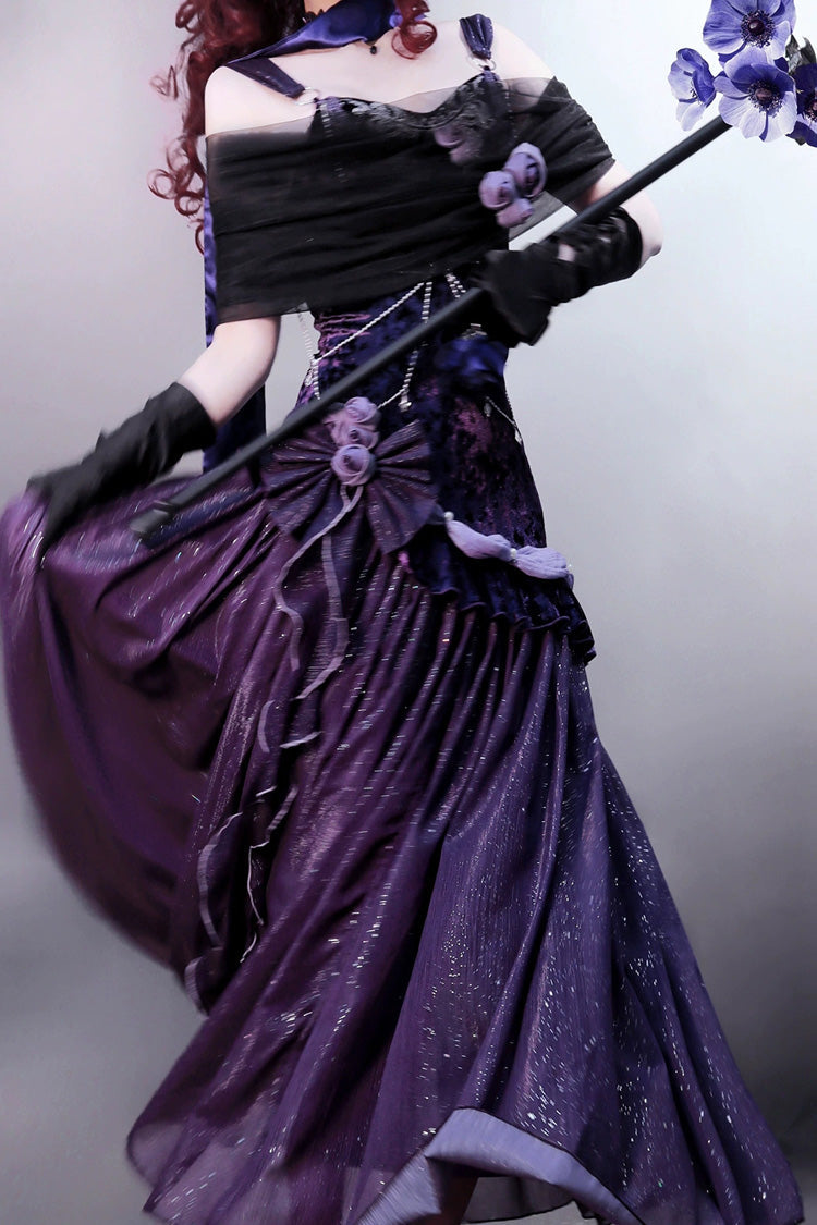 Purple Mysterious Nocturne Embroidery Bowknot Lace Classic Vintage Elegant Gorgeous Lolita Jsk Dress