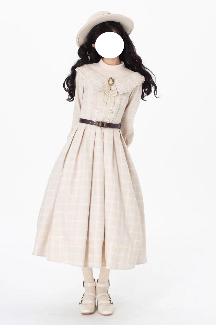 Apricot Fontainebleau Long Sleeves Plaid Print Bowknot Elegant Sweet Lolita Dress