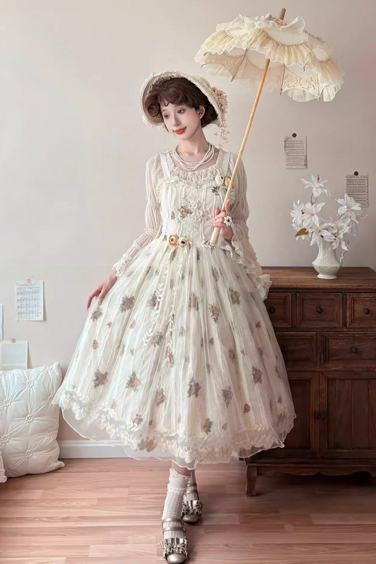 Apricot Chloris Printed Embroidered Lace Sweet Lolita Jsk Dress