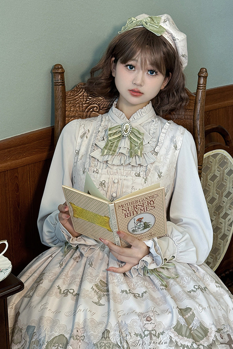 Iris Study Square Collar Print Bowknot Lace-Up Sweet Lolita Jumper Dress 2 Colors