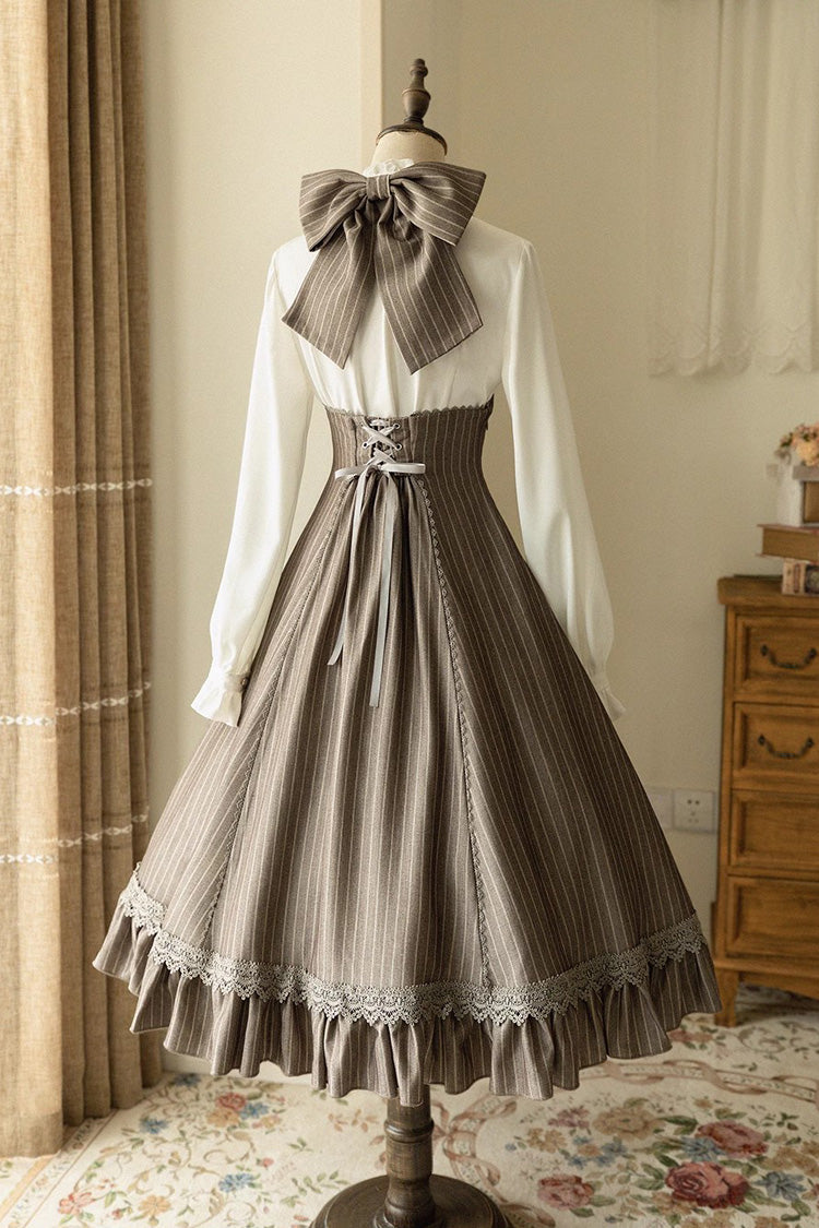 South of The Forest Halterneck Stripe Print Ruffle Classic Vintage Lolita Jsk Dress 4 Colors