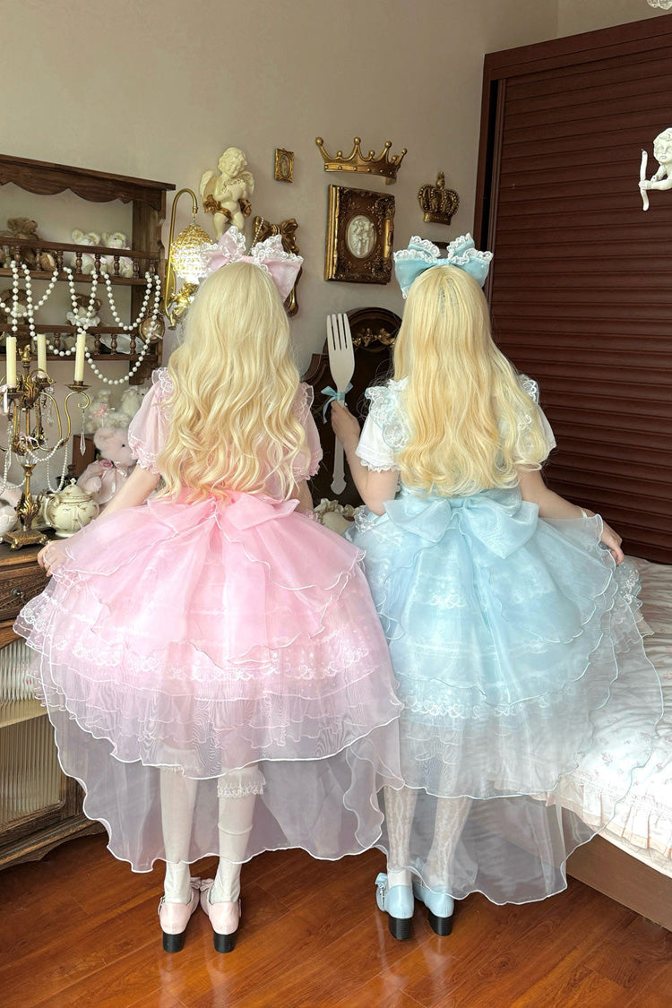 Pink Lotus Butterfly Heart Multi-Layered Ruffle Hanayome Bowknot Lace Sweet Lolita Jsk Dress