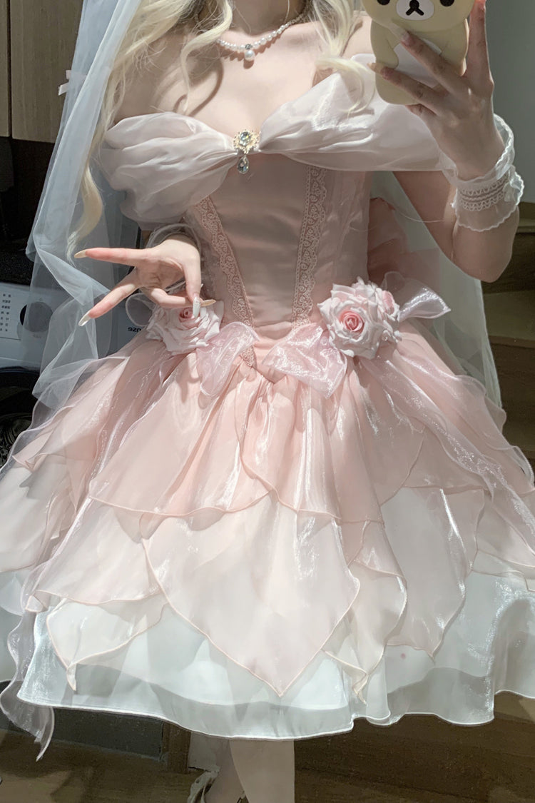 Heartbeat Off Shoulder Multi-Layered Ruffle Bowknot Lace Princess Gorgeous Dream Sweet Lolita Dress 2 Colors