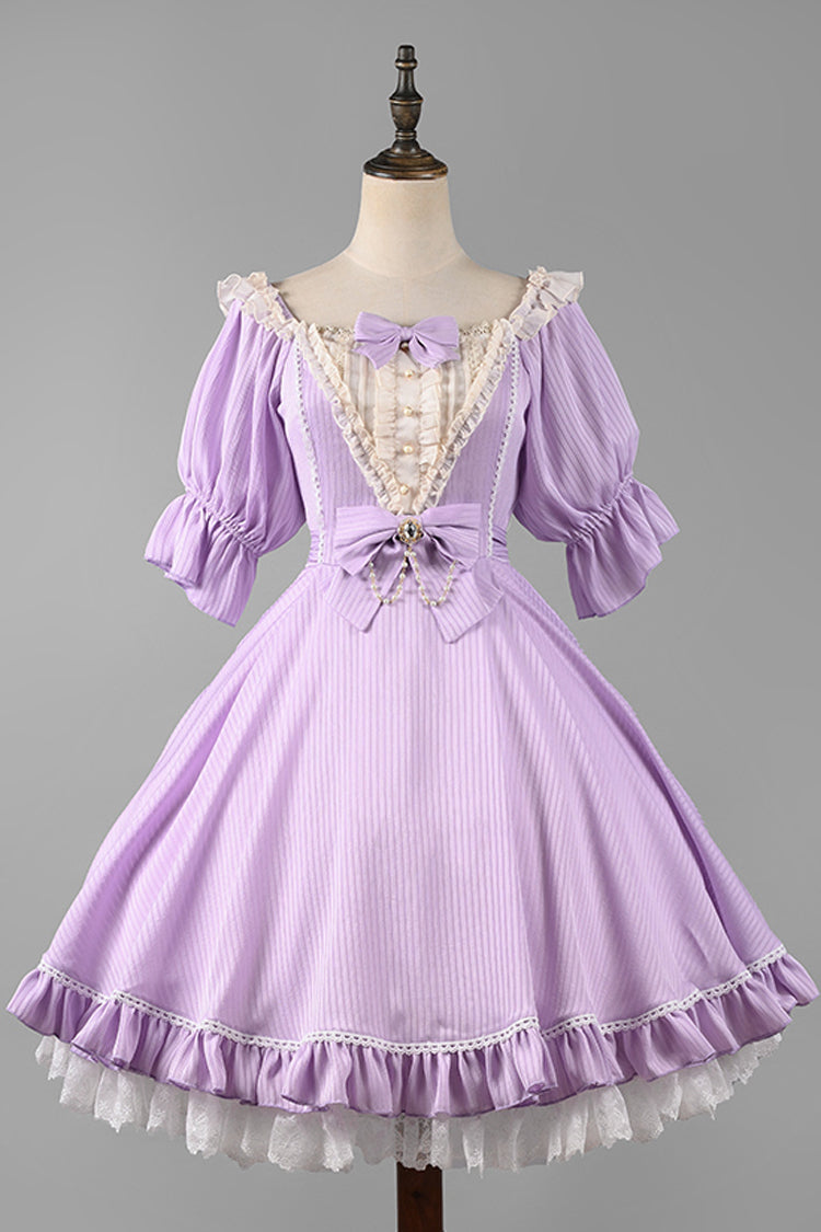 Midsummer Galaxy Solid Color Short Sleeves Ruffle Bowknot Sweet Lolita OP Dress