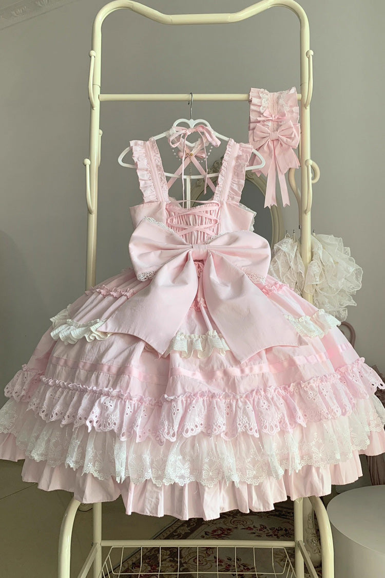 Pink Super Cute Belia Sleeveless Triple-Layered Ruffle Bowknot Lace Sweet Elegant Lolita Jsk Dress