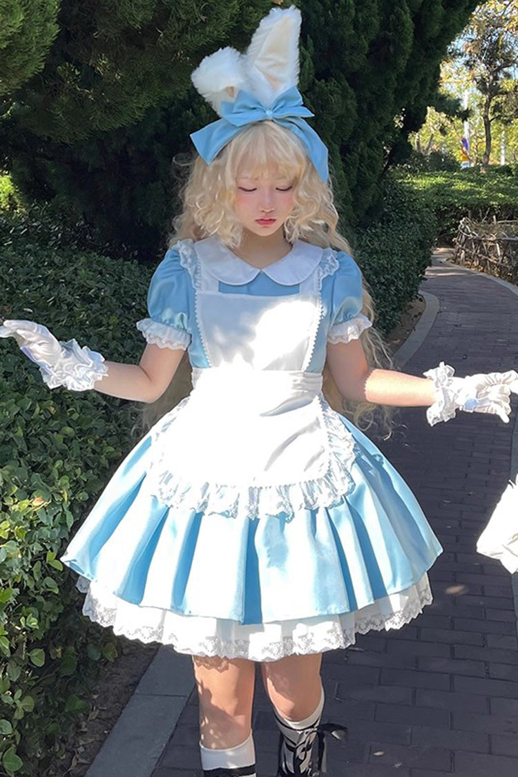 Gothic Maid Lapel Collar Ruffle Lace Plus Size Lolita Dress 2 Colors and 2 Versions