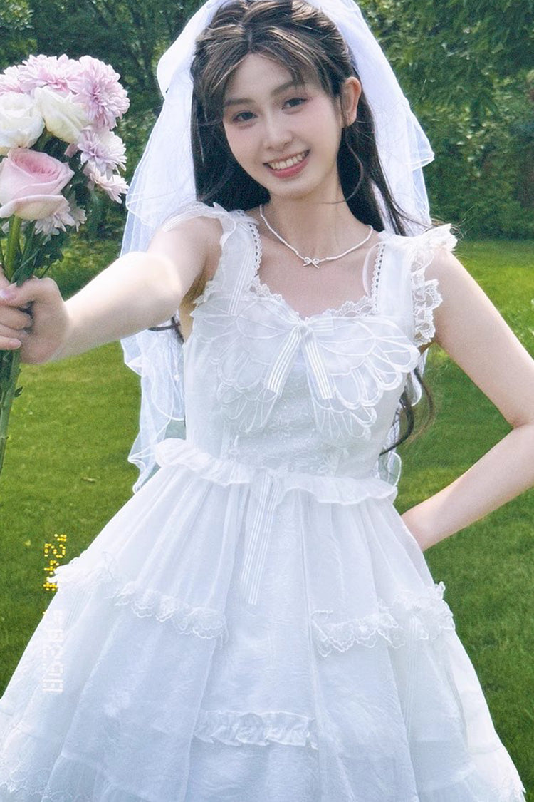 White Ruffle Cardigan Bowknot Lace Sweet Princess Lolita Jsk Dress
