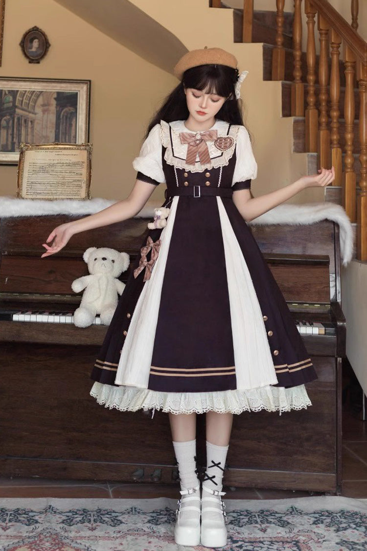 Black/White Chocolate Workshop Long Version Elegant Short Puff Sleeves Sweet Lolita Dress
