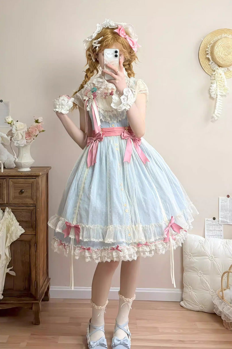 Blue Sakura's Spring Resonance Sleeveless Ruffled Bow Sweet Lolita Jsk Dress (Short Version)