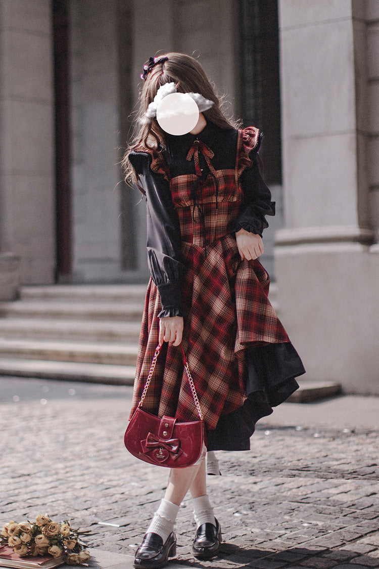 Red Madeline Print Ruffle Vintage Elegant Lolita Jumper Dress