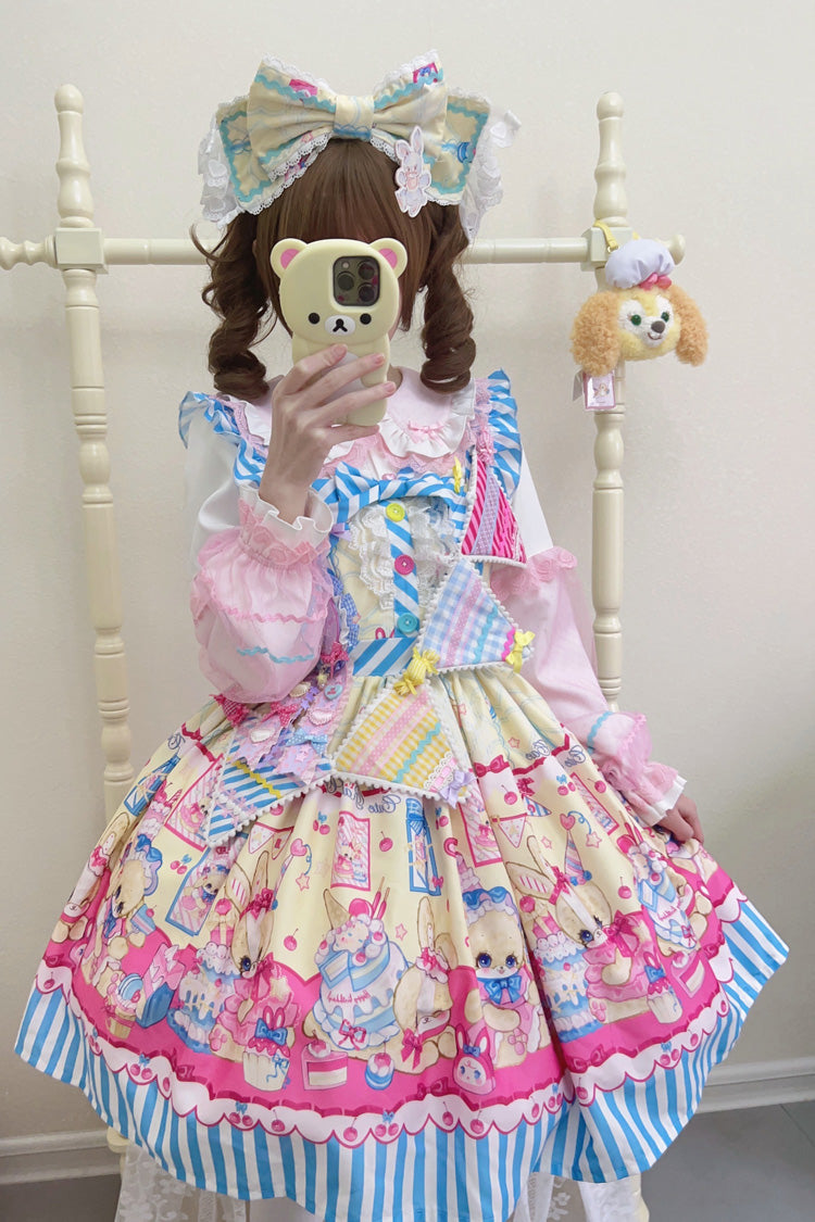 Bunny Pastry Chef Print Bowknot Gothic Japanese Lolita Jsk Dress 3 Colors