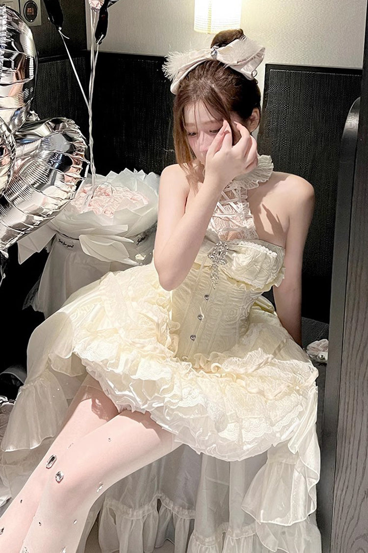 Ivory Eternal Temple Halterneck Ruffle Bowknot Lace Sweet Princess Lolita Dress